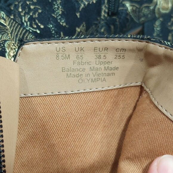 Black and Gold Embroidered Franco Sarto Heeled Boots - Picture 8 of 11